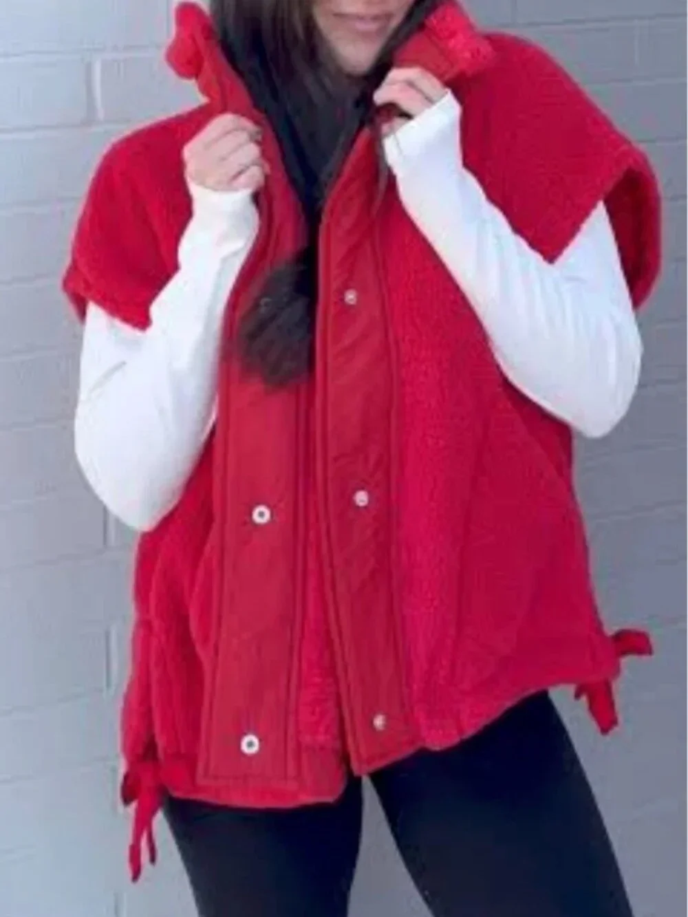 Free People NWT Movement Fleece Oversized Red Vest Back Logo size L